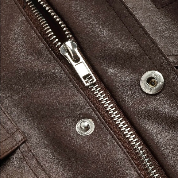 NWT XL FAUX LEATHER Brown ZIPPER JACKET - Picture 8 of 13